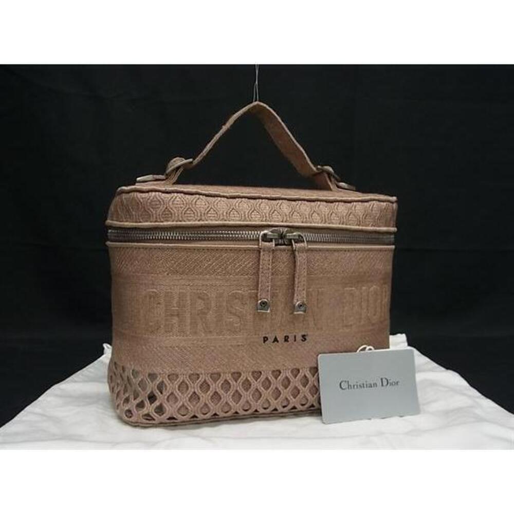Christian Dior Canvas Handbag Vanity Bag Makeup Clutch Pink